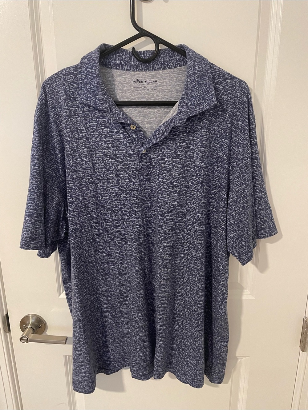 Peter Millar Heathered Navy Short-Sleeve Polo